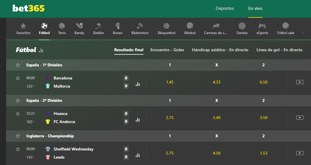 apuestas en vivo bet365