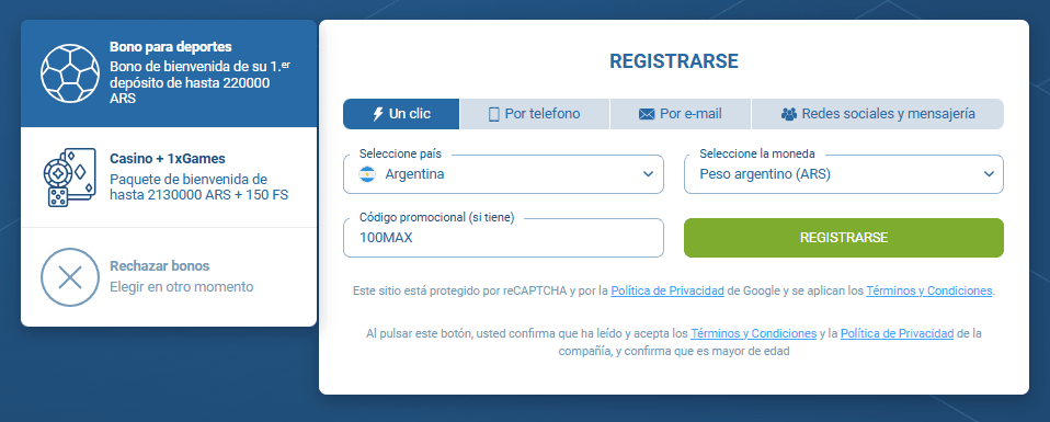 1xbet c&oacute;digo promocional sin dep&oacute;sito